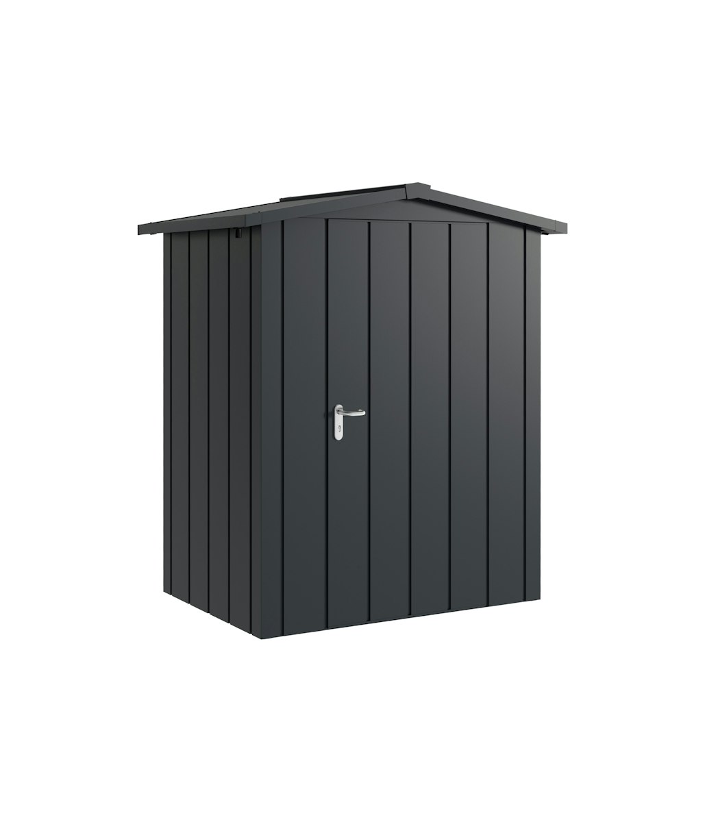 Hörmann Metall-Gerätehaus Juno JSD mit Satteldach B 166 x T 118 cm (JSD 1) Motiv Modern (mit schmalen Lamellen) Einzeltür Türanschlag rechts Anthrazitgrau (RAL 7016) von Hörmann Stauraumsysteme