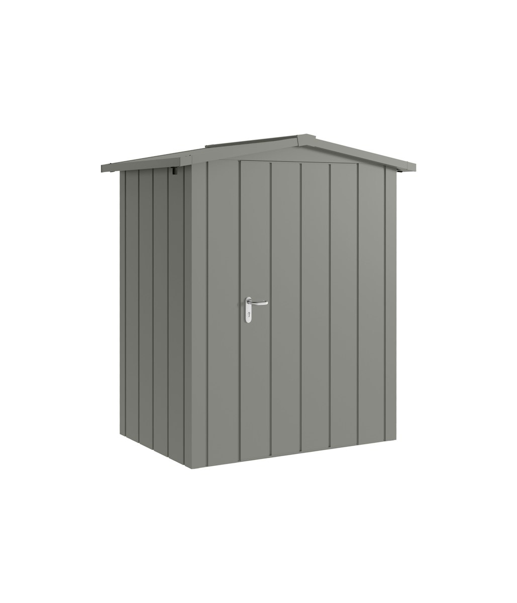 Hörmann Metall-Gerätehaus Juno JSD mit Satteldach B 166 x T 118 cm (JSD 1) Motiv Modern (mit schmalen Lamellen) Einzeltür Türanschlag rechts Graualuminium (RAL 9007) von Hörmann Stauraumsysteme