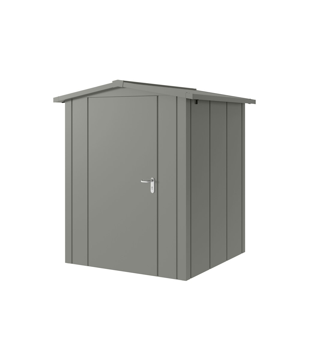 Hörmann Metall-Gerätehaus Juno JSD mit Satteldach B 166 x T 166 cm (JSD 2) Motiv Design (mit breiten Lamellen) Einzeltür Türanschlag links Graualuminium (RAL 9007) von Hörmann Stauraumsysteme