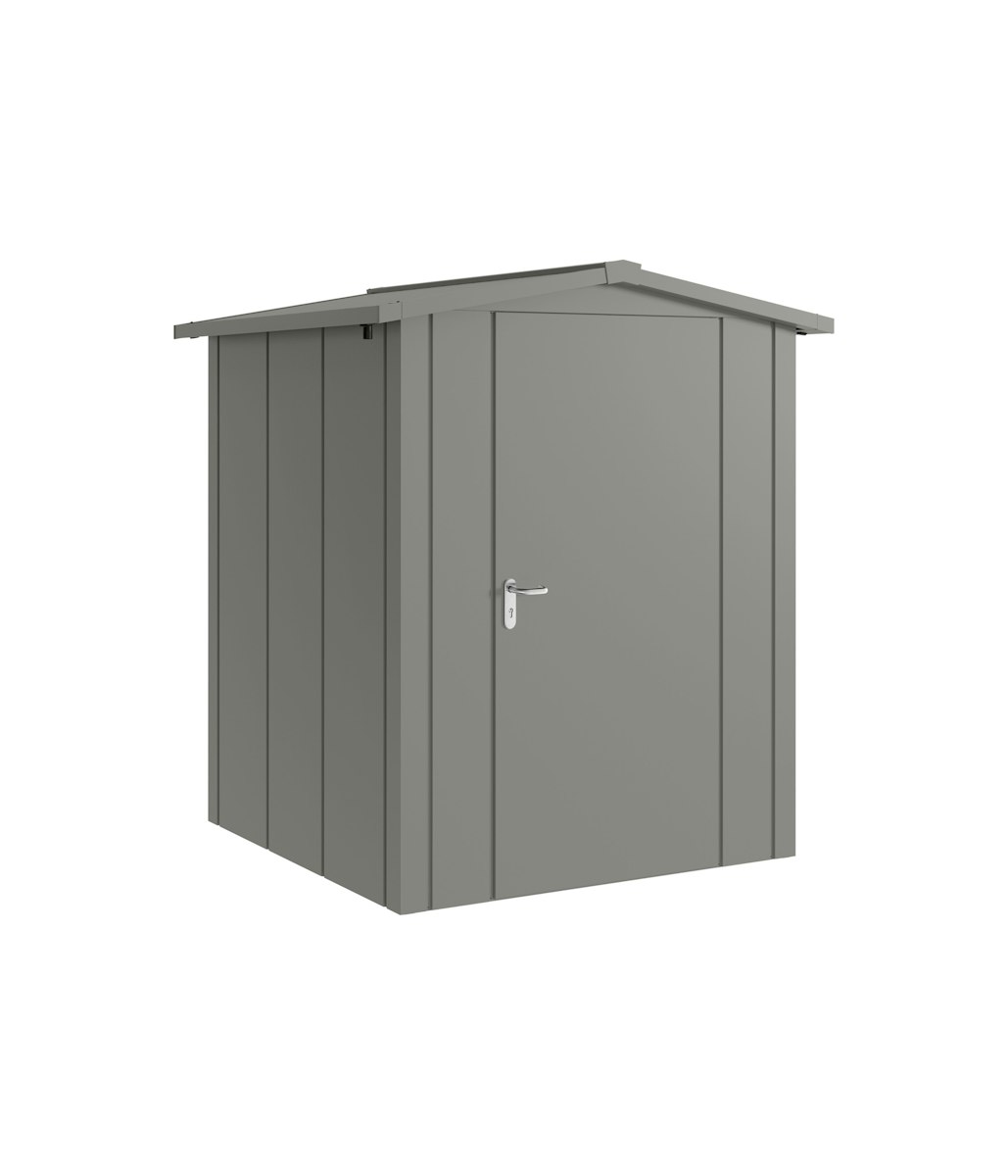 Hörmann Metall-Gerätehaus Juno JSD mit Satteldach B 166 x T 166 cm (JSD 2) Motiv Design (mit breiten Lamellen) Einzeltür Türanschlag rechts Graualuminium (RAL 9007) von Hörmann Stauraumsysteme