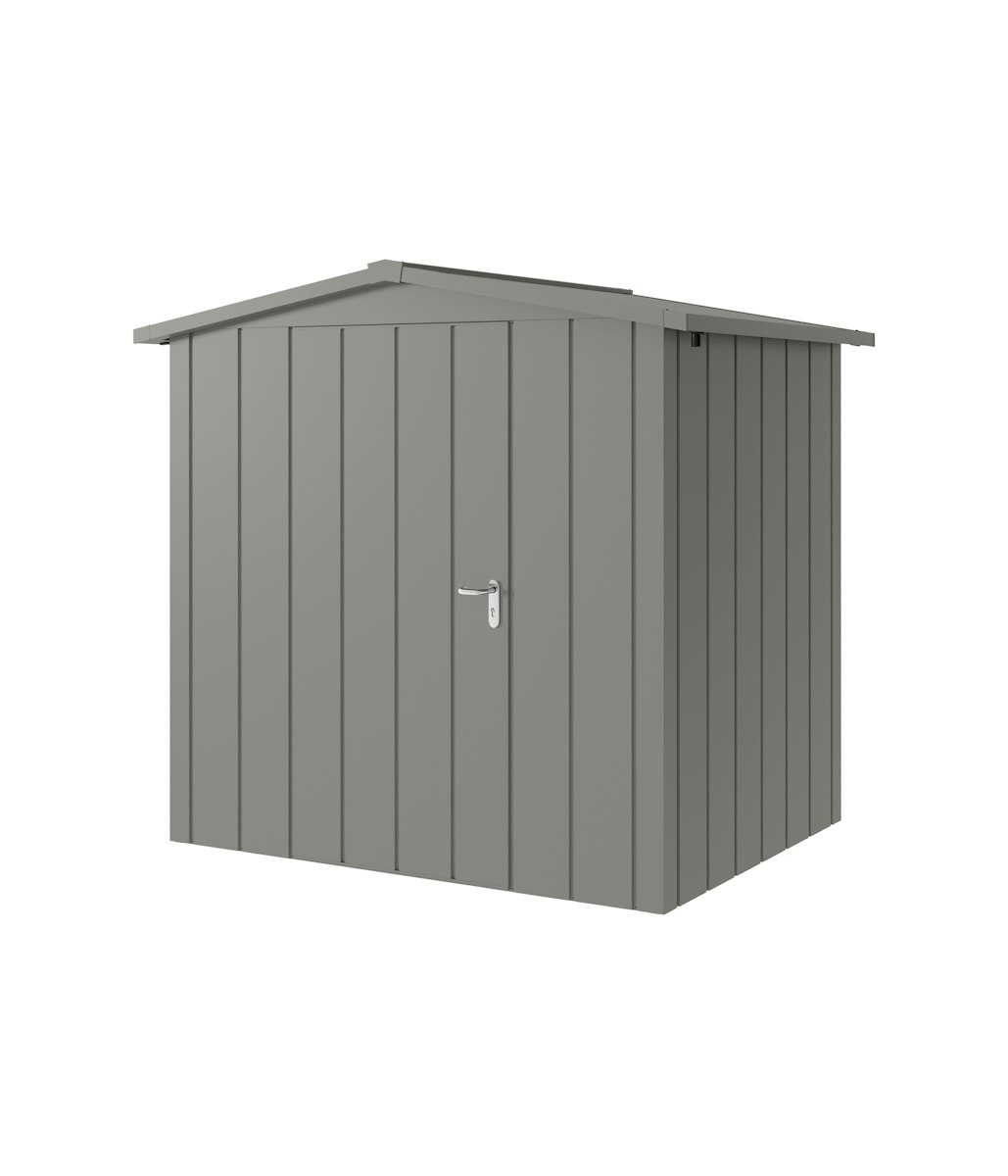 Hörmann Metall-Gerätehaus Juno JSD mit Satteldach B 214 x T 166 cm (JSD 4) Motiv Modern (mit schmalen Lamellen) Einzeltür Türanschlag links Graualuminium (RAL 9007) von Hörmann Stauraumsysteme