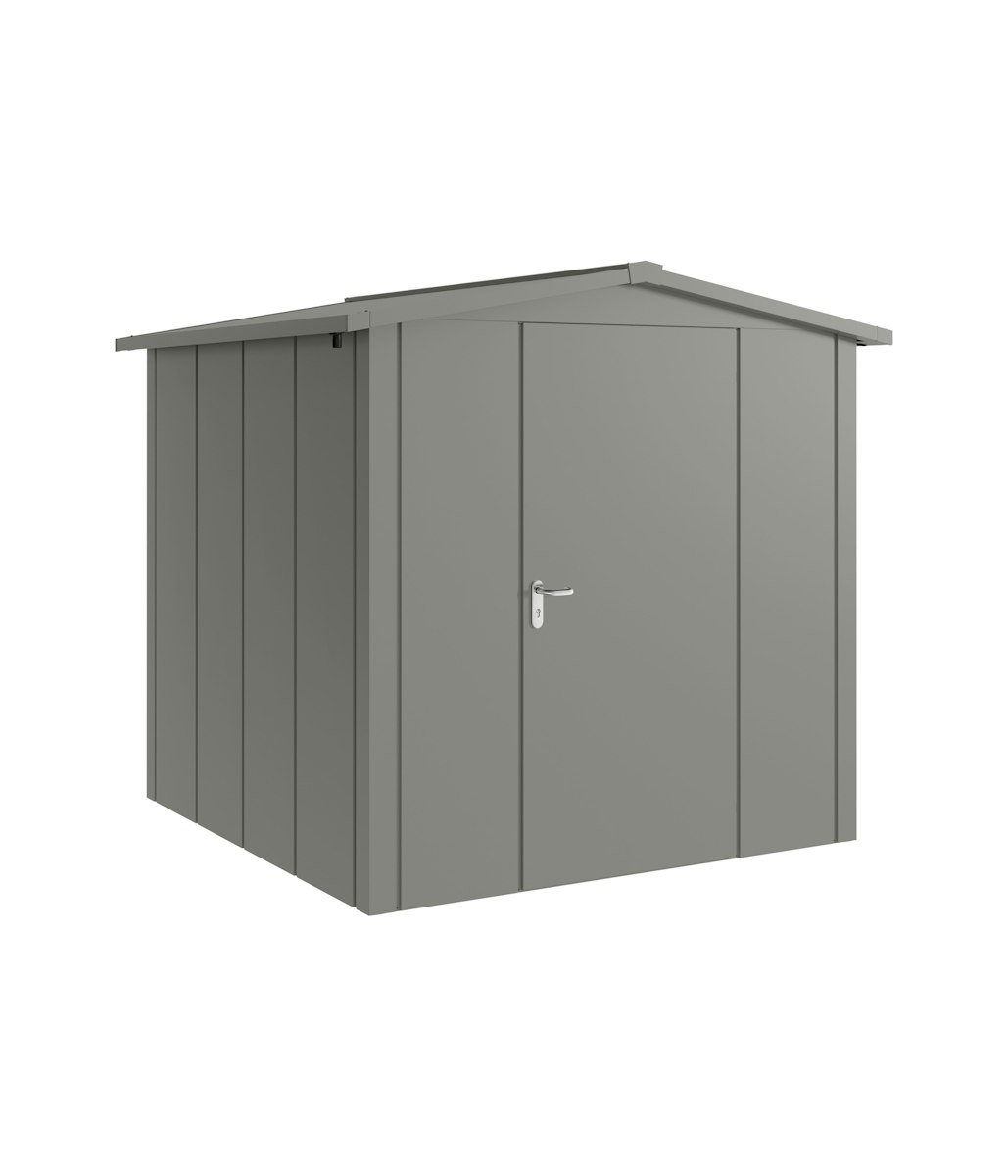 Hörmann Metall-Gerätehaus Juno JSD mit Satteldach B 214 x T 214 cm (JSD 5) Motiv Design (mit breiten Lamellen) Einzeltür Türanschlag rechts Graualuminium (RAL 9007) von Hörmann Stauraumsysteme