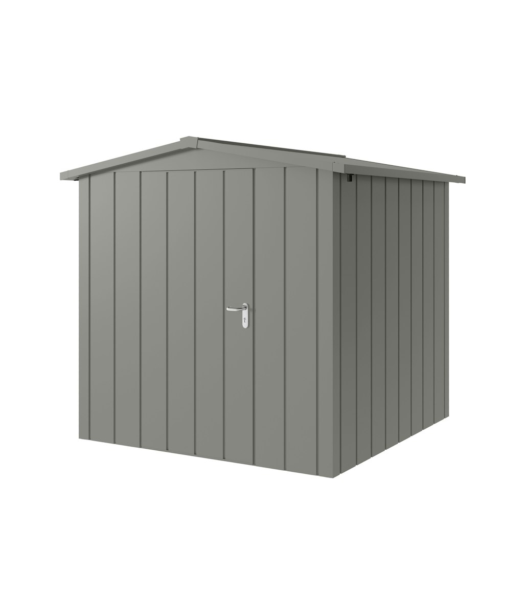 Hörmann Metall-Gerätehaus Juno JSD mit Satteldach B 214 x T 214 cm (JSD 5) Motiv Modern (mit schmalen Lamellen) Einzeltür Türanschlag links Graualuminium (RAL 9007) von Hörmann Stauraumsysteme