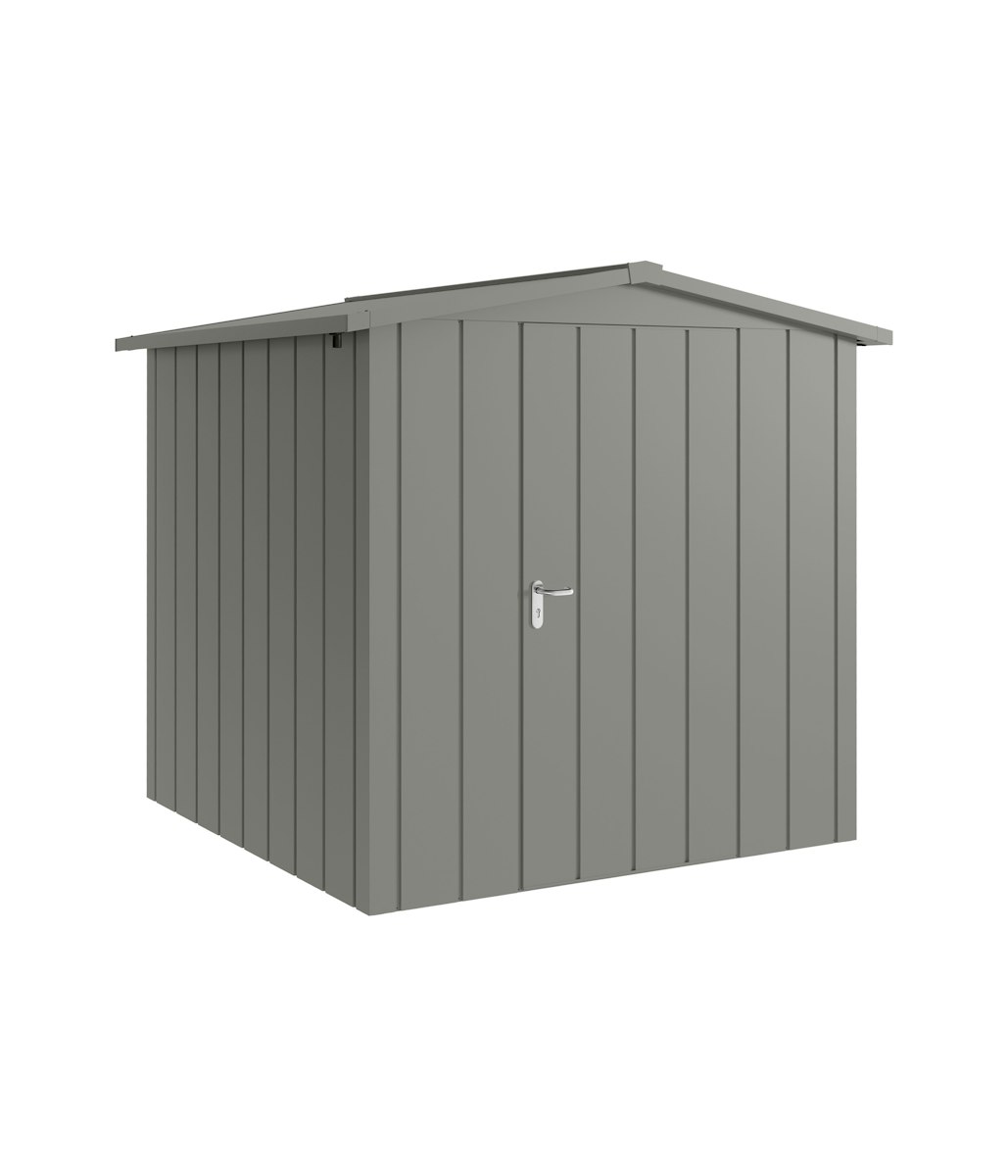 Hörmann Metall-Gerätehaus Juno JSD mit Satteldach B 214 x T 214 cm (JSD 5) Motiv Modern (mit schmalen Lamellen) Einzeltür Türanschlag rechts Graualuminium (RAL 9007) von Hörmann Stauraumsysteme