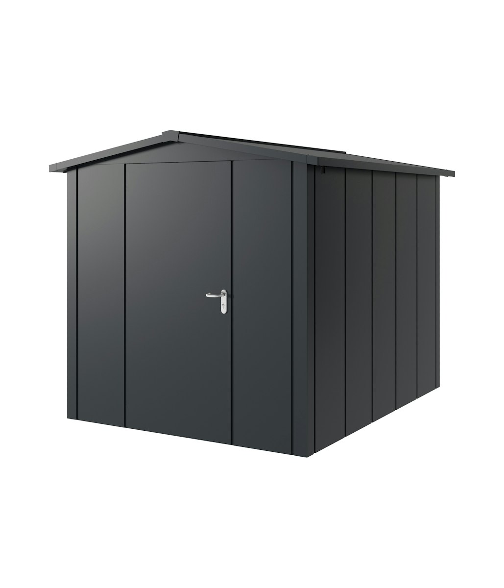 Hörmann Metall-Gerätehaus Juno JSD mit Satteldach B 214 x T 262 cm (JSD 6) Motiv Design (mit breiten Lamellen) Einzeltür Türanschlag links Anthrazitgrau (RAL 7016) von Hörmann Stauraumsysteme
