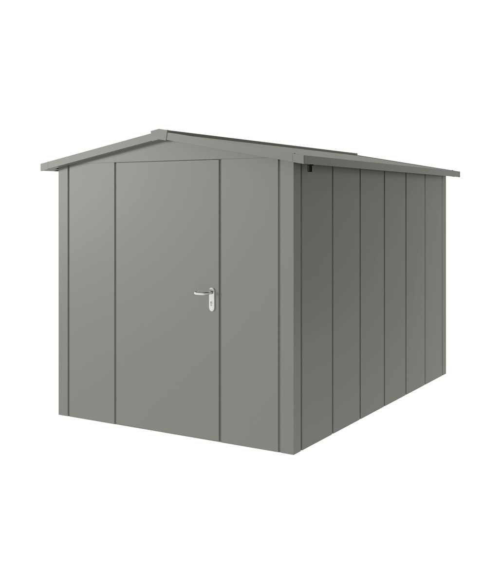 Hörmann Metall-Gerätehaus Juno JSD mit Satteldach B 214 x T 310 cm (JSD 7) Motiv Design (mit breiten Lamellen) Einzeltür Türanschlag links Graualuminium (RAL 9007) von Hörmann Stauraumsysteme
