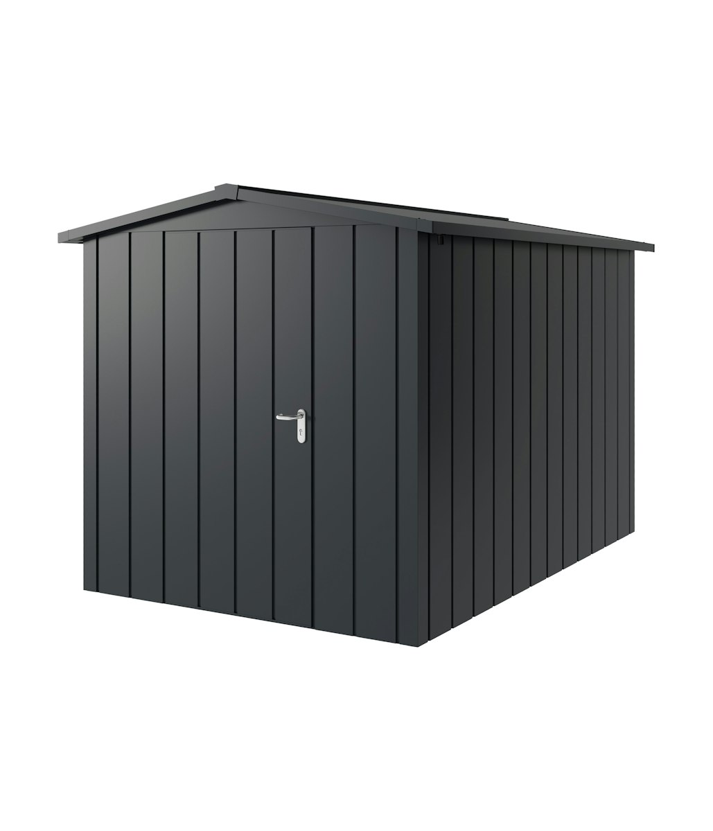 Hörmann Metall-Gerätehaus Juno JSD mit Satteldach B 214 x T 310 cm (JSD 7) Motiv Modern (mit schmalen Lamellen) Einzeltür Türanschlag links Anthrazitgrau (RAL 7016) von Hörmann Stauraumsysteme