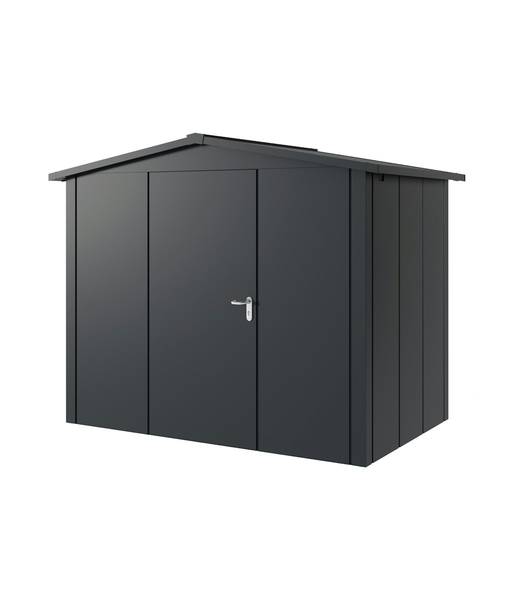 Hörmann Metall-Gerätehaus Juno JSD mit Satteldach B 262 x T 166 cm (JSD 8) Motiv Design (mit breiten Lamellen) Einzeltür Türanschlag links Anthrazitgrau (RAL 7016) von Hörmann Stauraumsysteme