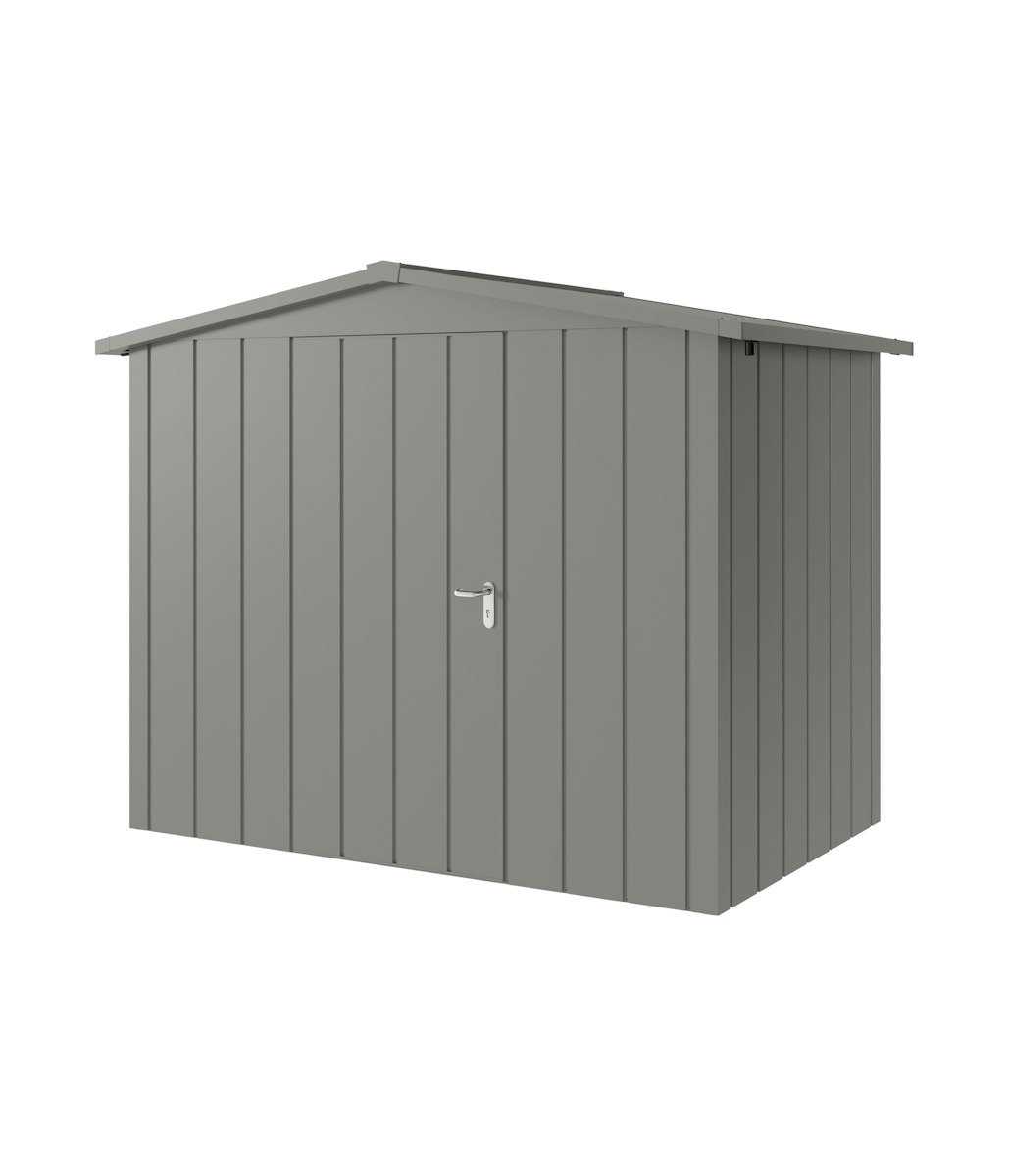 Hörmann Metall-Gerätehaus Juno JSD mit Satteldach B 262 x T 166 cm (JSD 8) Motiv Modern (mit schmalen Lamellen) Einzeltür Türanschlag links Graualuminium (RAL 9007) von Hörmann Stauraumsysteme