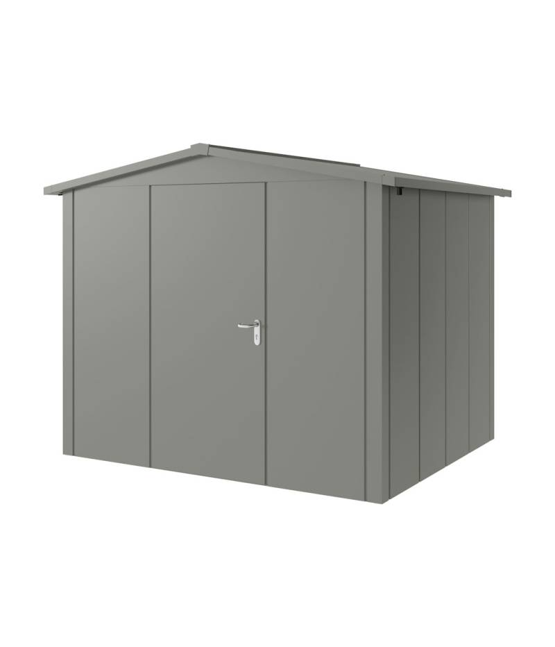 Hörmann Metall-Gerätehaus Juno JSD mit Satteldach B 262 x T 214 cm (JSD 9) Motiv Design (mit breiten Lamellen) Einzeltür Türanschlag links Graualuminium (RAL 9007) von Hörmann Stauraumsysteme