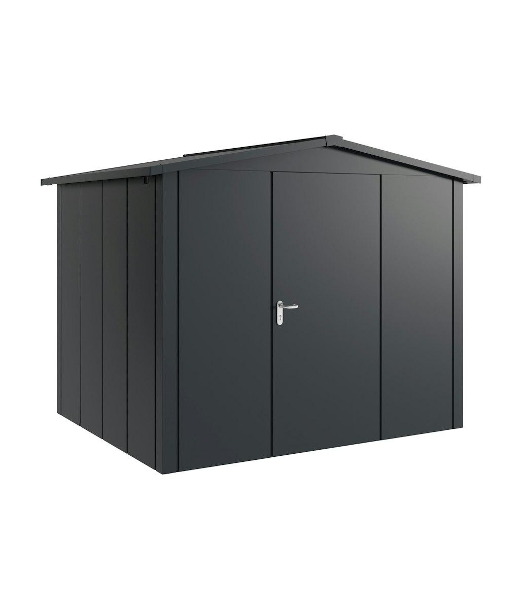 Hörmann Metall-Gerätehaus Juno JSD mit Satteldach B 262 x T 214 cm (JSD 9) Motiv Design (mit breiten Lamellen) Einzeltür Türanschlag rechts Anthrazitgrau (RAL 7016) von Hörmann Stauraumsysteme