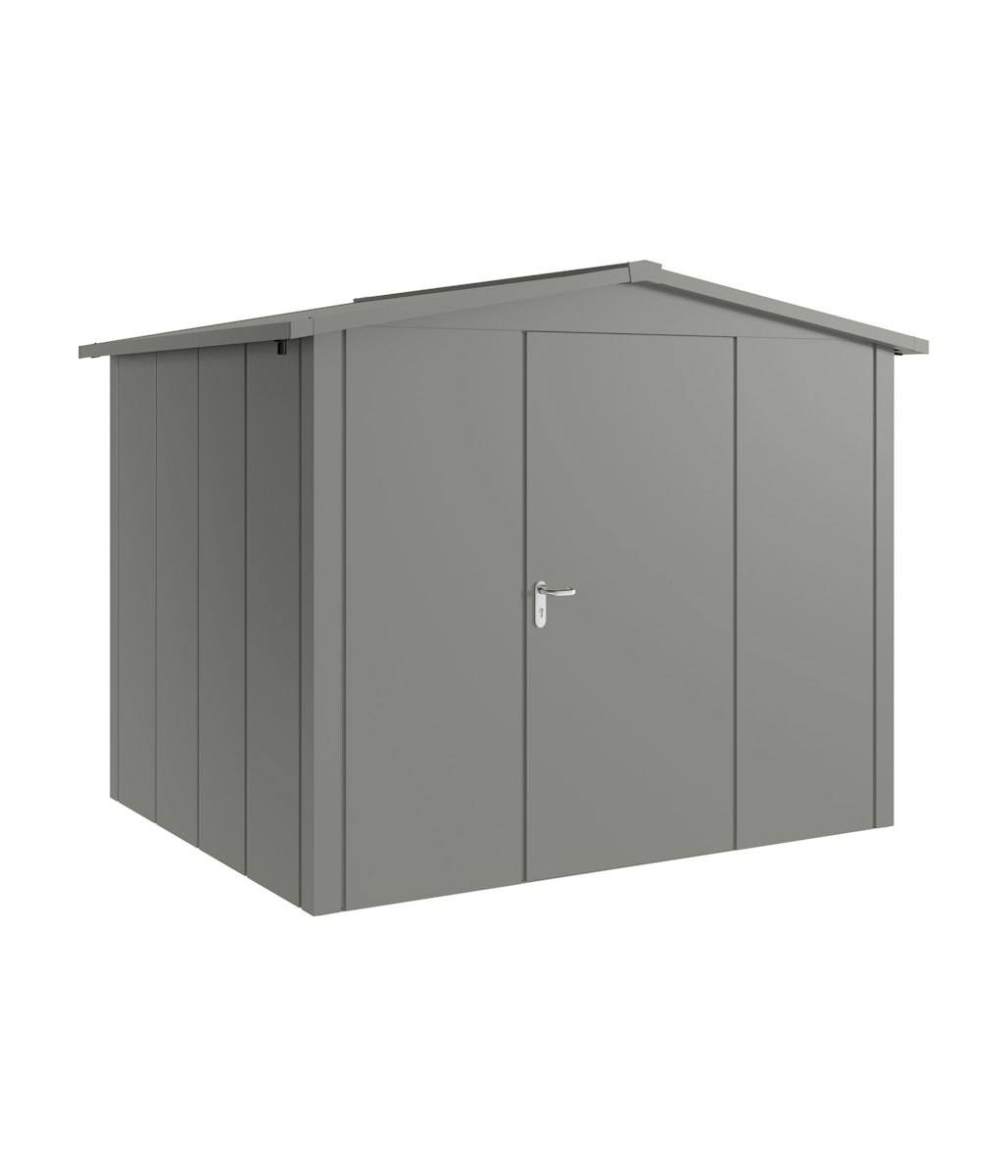 Hörmann Metall-Gerätehaus Juno JSD mit Satteldach B 262 x T 214 cm (JSD 9) Motiv Design (mit breiten Lamellen) Einzeltür Türanschlag rechts Graualuminium (RAL 9007) von Hörmann Stauraumsysteme