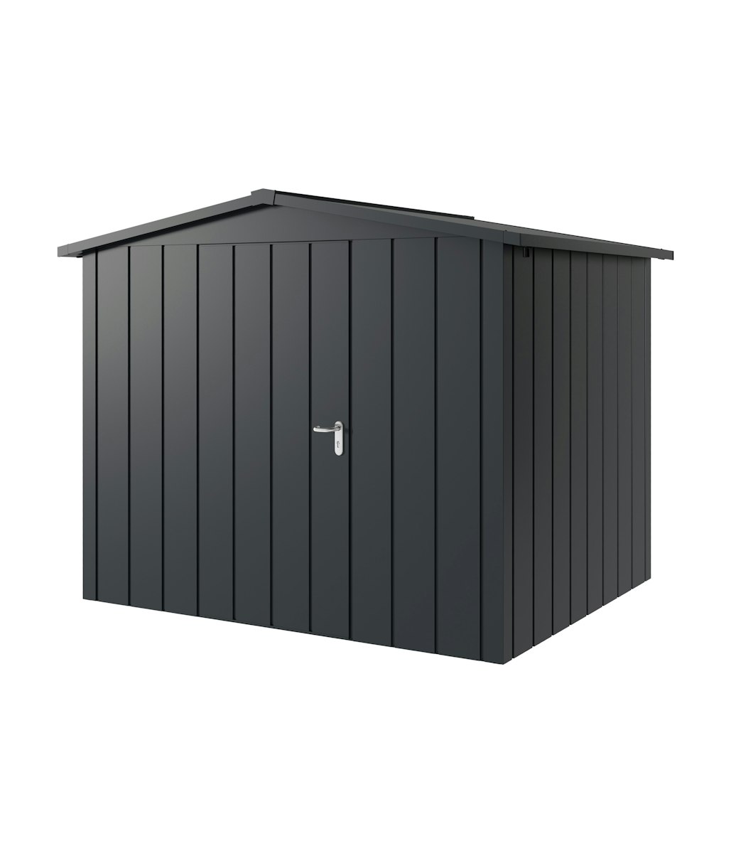 Hörmann Metall-Gerätehaus Juno JSD mit Satteldach B 262 x T 214 cm (JSD 9) Motiv Modern (mit schmalen Lamellen) Einzeltür Türanschlag links Anthrazitgrau (RAL 7016) von Hörmann Stauraumsysteme