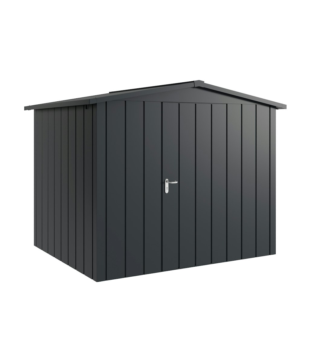 Hörmann Metall-Gerätehaus Juno JSD mit Satteldach B 262 x T 214 cm (JSD 9) Motiv Modern (mit schmalen Lamellen) Einzeltür Türanschlag rechts Anthrazitgrau (RAL 7016) von Hörmann Stauraumsysteme