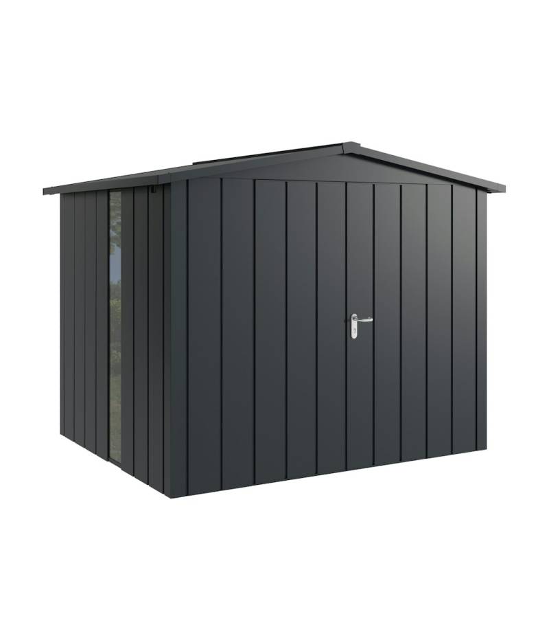 Hörmann Metall-Gerätehaus Juno JSD mit Satteldach B 262 x T 214 cm (JSD 9) mit bodentiefem Glaselement Motiv Modern (mit schmalen Lamellen) Doppeltür Anthrazitgrau (RAL 7016) von Hörmann Stauraumsysteme