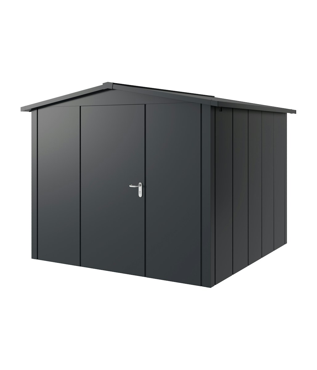 Hörmann Metall-Gerätehaus Juno JSD mit Satteldach B 262 x T 262 cm (JSD 10) Motiv Design (mit breiten Lamellen) Einzeltür Türanschlag links Anthrazitgrau (RAL 7016) von Hörmann Stauraumsysteme