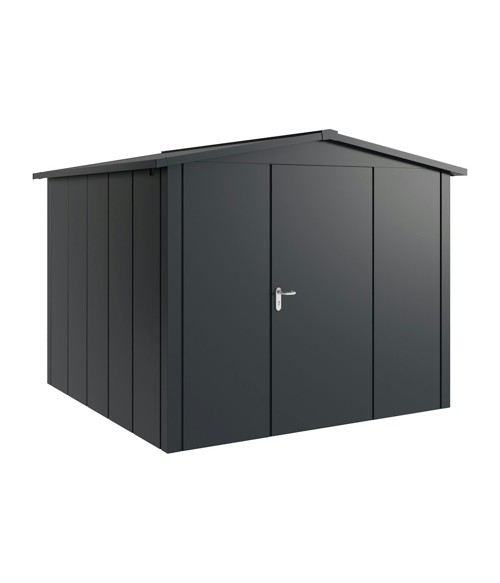 Hörmann Metall-Gerätehaus Juno JSD mit Satteldach B 262 x T 262 cm (JSD 10) Motiv Design (mit breiten Lamellen) Einzeltür Türanschlag rechts Anthrazitgrau (RAL 7016) von Hörmann Stauraumsysteme