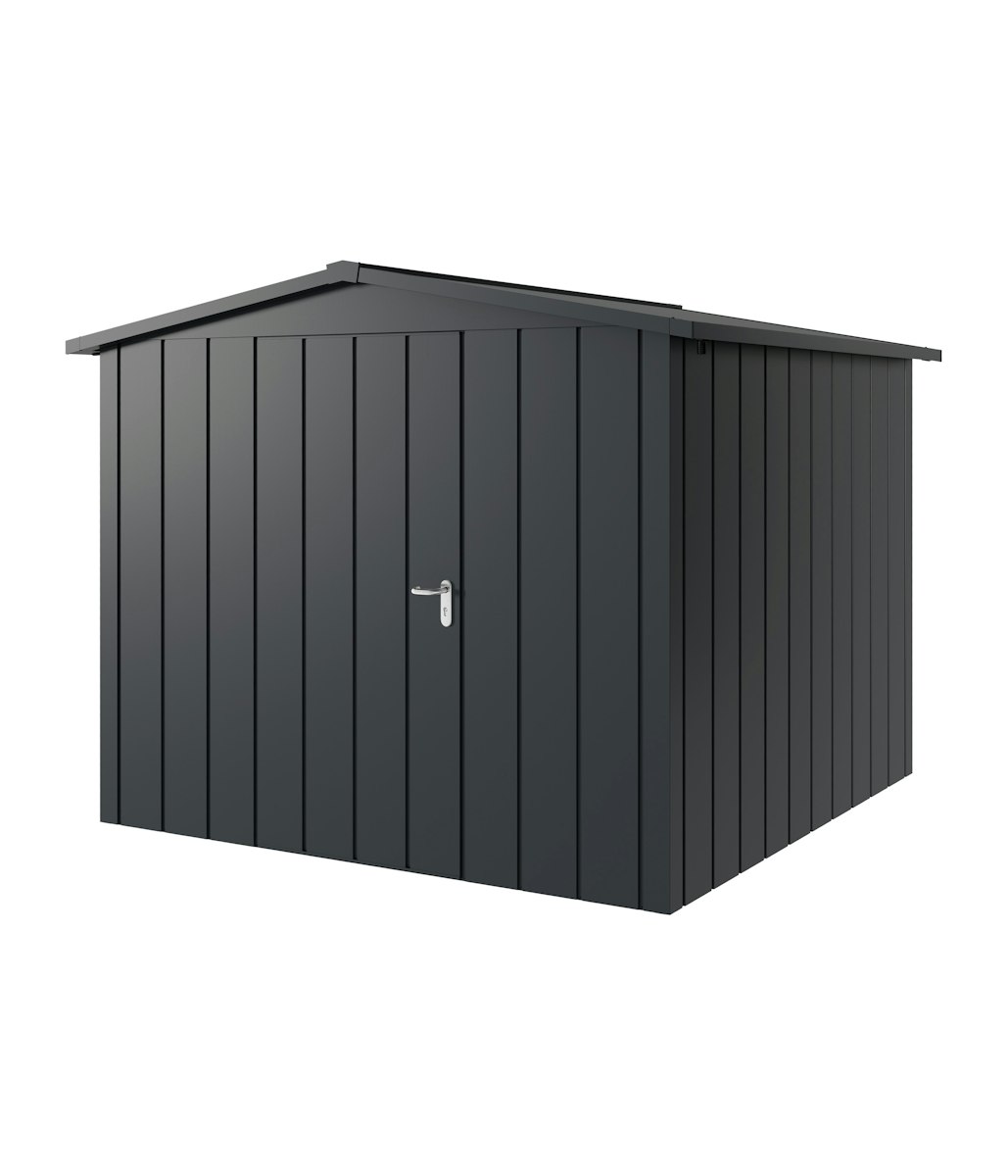 Hörmann Metall-Gerätehaus Juno JSD mit Satteldach B 262 x T 262 cm (JSD 10) Motiv Modern (mit schmalen Lamellen) Einzeltür Türanschlag links Anthrazitgrau (RAL 7016) von Hörmann Stauraumsysteme
