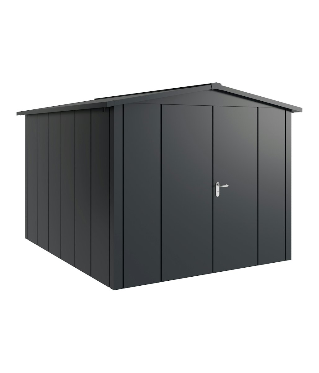 Hörmann Metall-Gerätehaus Juno JSD mit Satteldach B 262 x T 310 cm (JSD 11) Motiv Design (mit breiten Lamellen) Doppeltür Anthrazitgrau (RAL 7016) von Hörmann Stauraumsysteme