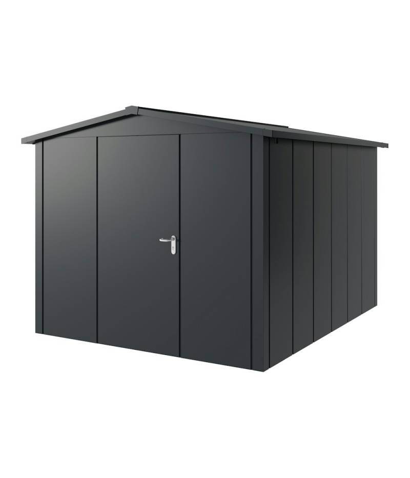 Hörmann Metall-Gerätehaus Juno JSD mit Satteldach B 262 x T 310 cm (JSD 11) Motiv Design (mit breiten Lamellen) Einzeltür Türanschlag links Anthrazitgrau (RAL 7016) von Hörmann Stauraumsysteme