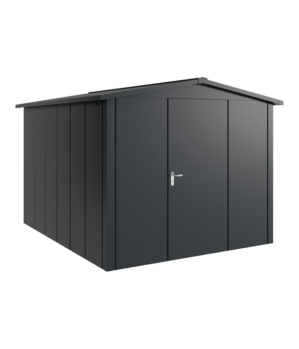 Hörmann Metall-Gerätehaus Juno JSD mit Satteldach B 262 x T 310 cm (JSD 11) Motiv Design (mit breiten Lamellen) Einzeltür Türanschlag rechts Anthrazitgrau (RAL 7016) von Hörmann Stauraumsysteme