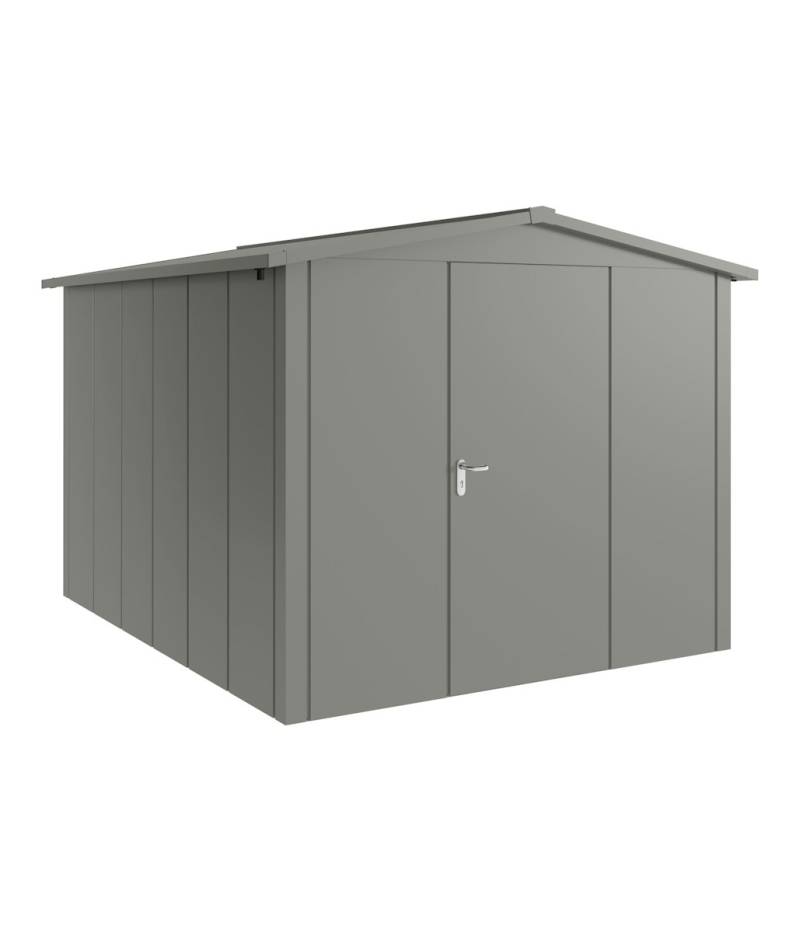 Hörmann Metall-Gerätehaus Juno JSD mit Satteldach B 262 x T 310 cm (JSD 11) Motiv Design (mit breiten Lamellen) Einzeltür Türanschlag rechts Graualuminium (RAL 9007) von Hörmann Stauraumsysteme