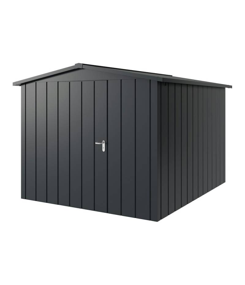 Hörmann Metall-Gerätehaus Juno JSD mit Satteldach B 262 x T 310 cm (JSD 11) Motiv Modern (mit schmalen Lamellen) Einzeltür Türanschlag links Anthrazitgrau (RAL 7016) von Hörmann Stauraumsysteme