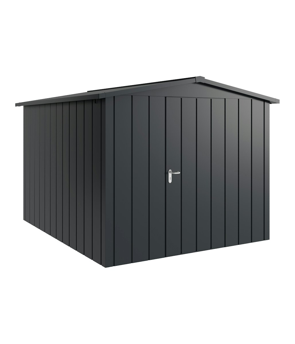 Hörmann Metall-Gerätehaus Juno JSD mit Satteldach B 262 x T 310 cm (JSD 11) Motiv Modern (mit schmalen Lamellen) Einzeltür Türanschlag rechts Anthrazitgrau (RAL 7016) von Hörmann Stauraumsysteme