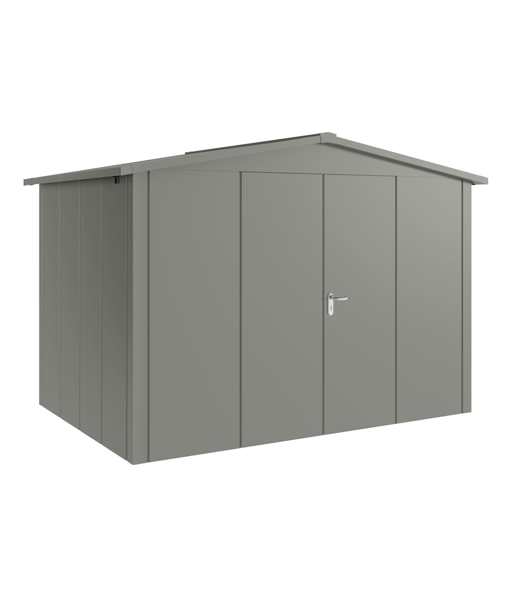 Hörmann Metall-Gerätehaus Juno JSD mit Satteldach B 310 x T 214 cm (JSD 12) Motiv Design (mit breiten Lamellen) Doppeltür Graualuminium (RAL 9007) von Hörmann Stauraumsysteme