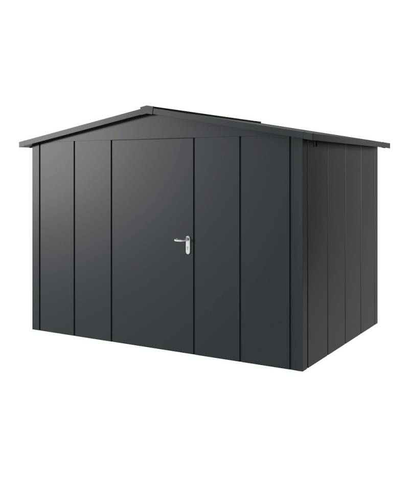 Hörmann Metall-Gerätehaus Juno JSD mit Satteldach B 310 x T 214 cm (JSD 12) Motiv Design (mit breiten Lamellen) Einzeltür Türanschlag links Anthrazitgrau (RAL 7016) von Hörmann Stauraumsysteme