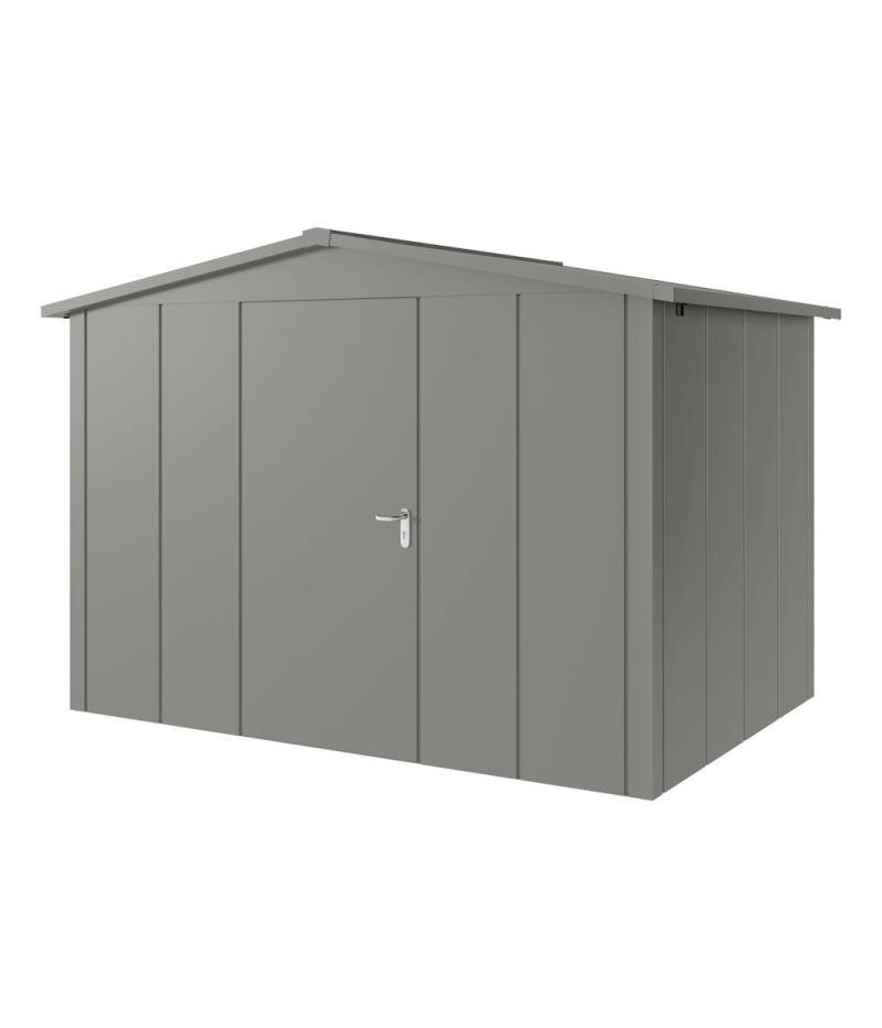 Hörmann Metall-Gerätehaus Juno JSD mit Satteldach B 310 x T 214 cm (JSD 12) Motiv Design (mit breiten Lamellen) Einzeltür Türanschlag links Graualuminium (RAL 9007) von Hörmann Stauraumsysteme
