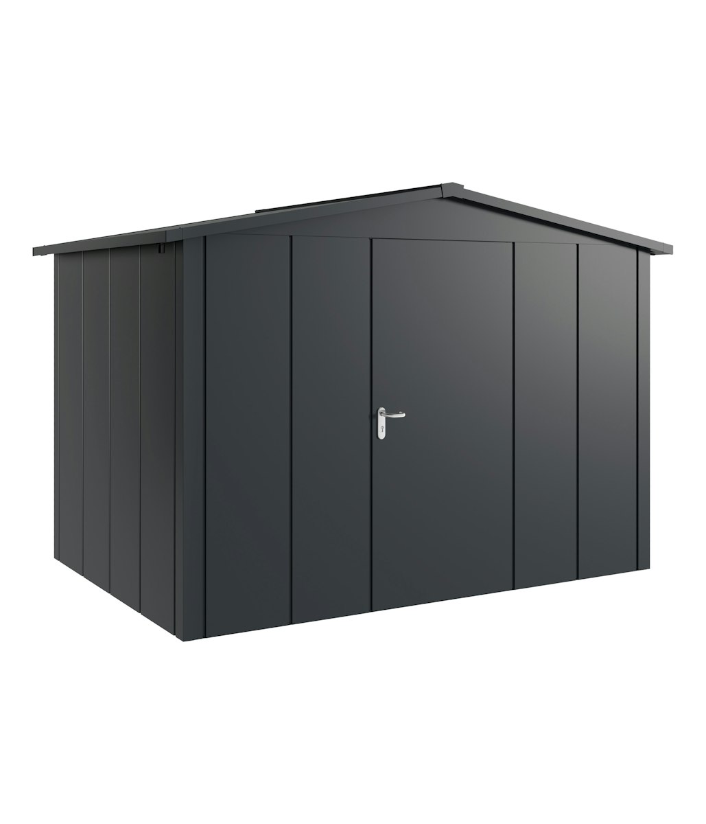Hörmann Metall-Gerätehaus Juno JSD mit Satteldach B 310 x T 214 cm (JSD 12) Motiv Design (mit breiten Lamellen) Einzeltür Türanschlag rechts Anthrazitgrau (RAL 7016) von Hörmann Stauraumsysteme