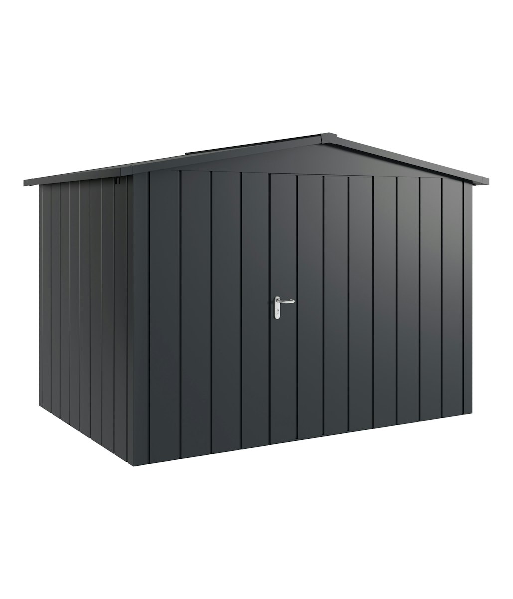 Hörmann Metall-Gerätehaus Juno JSD mit Satteldach B 310 x T 214 cm (JSD 12) Motiv Modern (mit schmalen Lamellen) Einzeltür Türanschlag rechts Anthrazit Metallic (CH 703) von Hörmann Stauraumsysteme