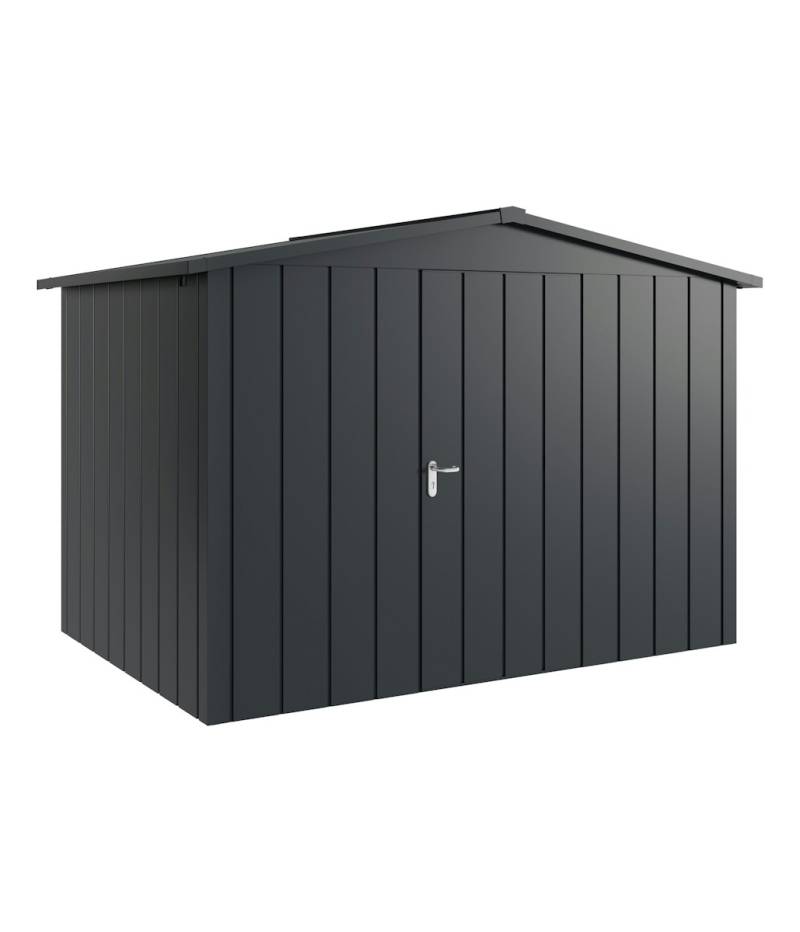 Hörmann Metall-Gerätehaus Juno JSD mit Satteldach B 310 x T 214 cm (JSD 12) Motiv Modern (mit schmalen Lamellen) Einzeltür Türanschlag rechts Anthrazit Metallic (CH 703) von Hörmann Stauraumsysteme