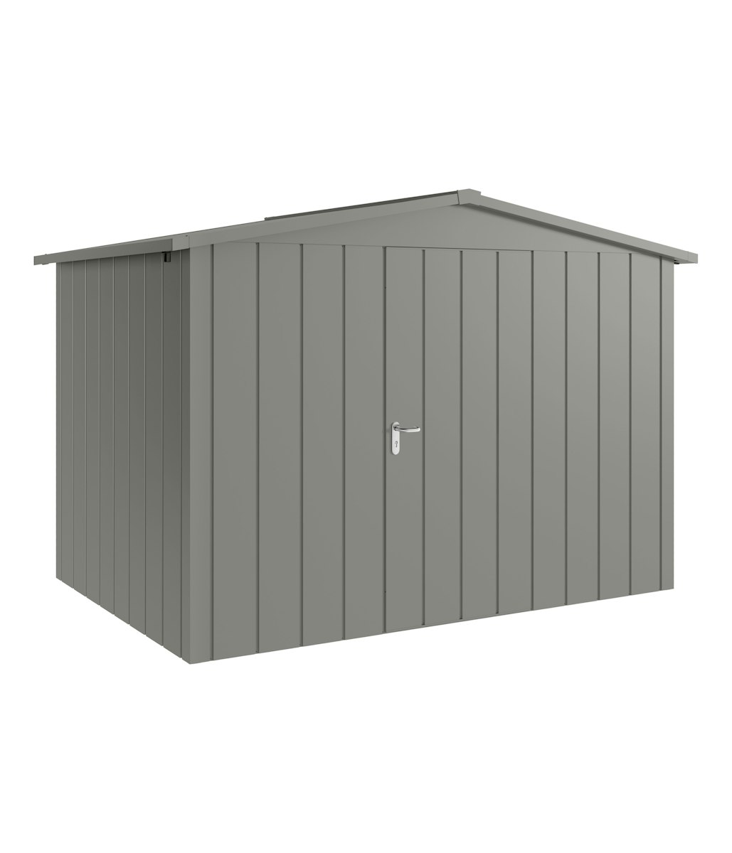 Hörmann Metall-Gerätehaus Juno JSD mit Satteldach B 310 x T 214 cm (JSD 12) Motiv Modern (mit schmalen Lamellen) Einzeltür Türanschlag rechts Graualuminium (RAL 9007) von Hörmann Stauraumsysteme