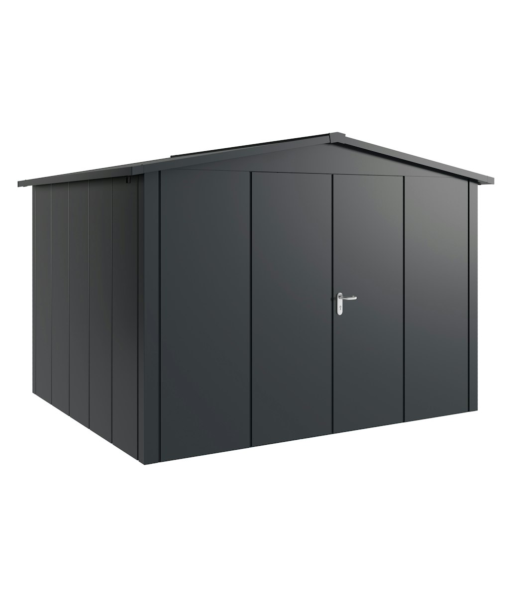 Hörmann Metall-Gerätehaus Juno JSD mit Satteldach B 310 x T 262 cm (JSD 13) Motiv Design (mit breiten Lamellen) Doppeltür Anthrazitgrau (RAL 7016) von Hörmann Stauraumsysteme