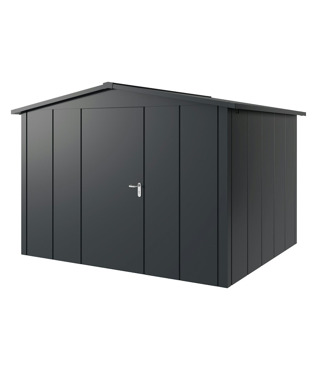 Hörmann Metall-Gerätehaus Juno JSD mit Satteldach B 310 x T 262 cm (JSD 13) Motiv Design (mit breiten Lamellen) Einzeltür Türanschlag links Anthrazitgrau (RAL 7016) von Hörmann Stauraumsysteme