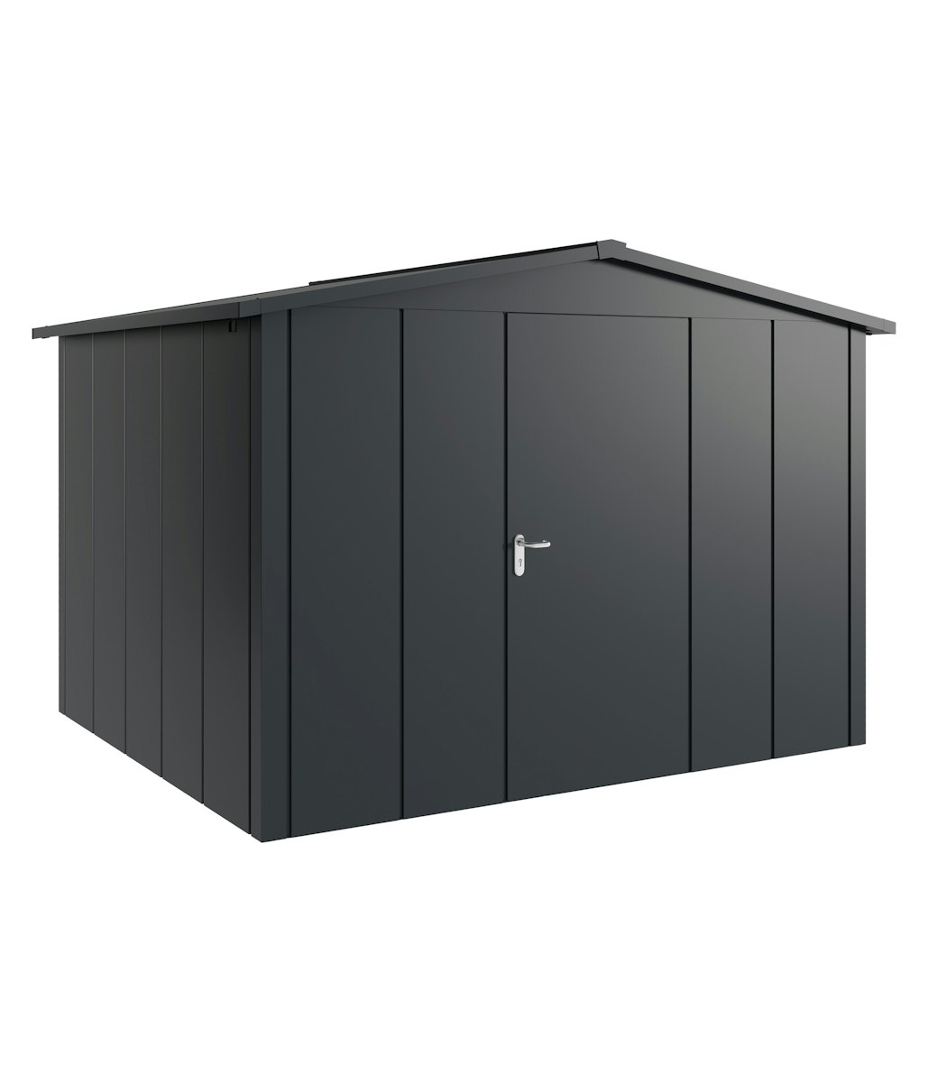 Hörmann Metall-Gerätehaus Juno JSD mit Satteldach B 310 x T 262 cm (JSD 13) Motiv Design (mit breiten Lamellen) Einzeltür Türanschlag rechts Anthrazitgrau (RAL 7016) von Hörmann Stauraumsysteme