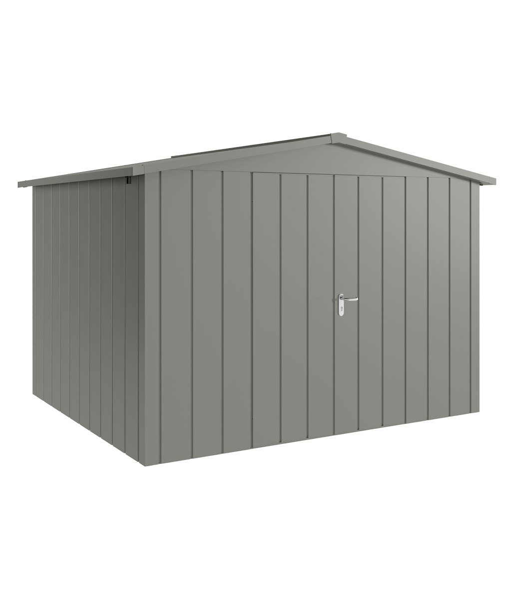 Hörmann Metall-Gerätehaus Juno JSD mit Satteldach B 310 x T 262 cm (JSD 13) Motiv Modern (mit schmalen Lamellen) Doppeltür Graualuminium (RAL 9007) von Hörmann Stauraumsysteme