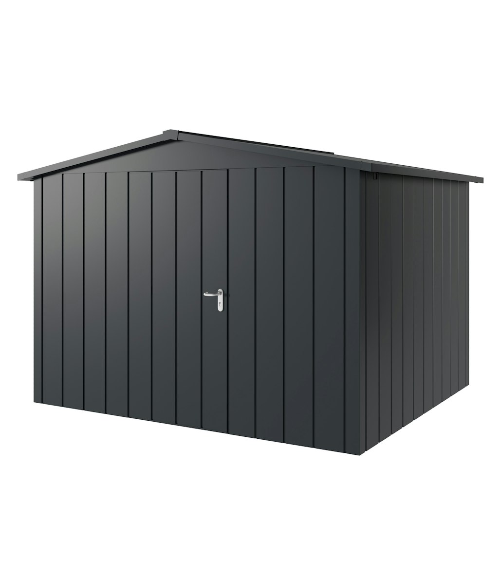 Hörmann Metall-Gerätehaus Juno JSD mit Satteldach B 310 x T 262 cm (JSD 13) Motiv Modern (mit schmalen Lamellen) Einzeltür Türanschlag links Anthrazitgrau (RAL 7016) von Hörmann Stauraumsysteme