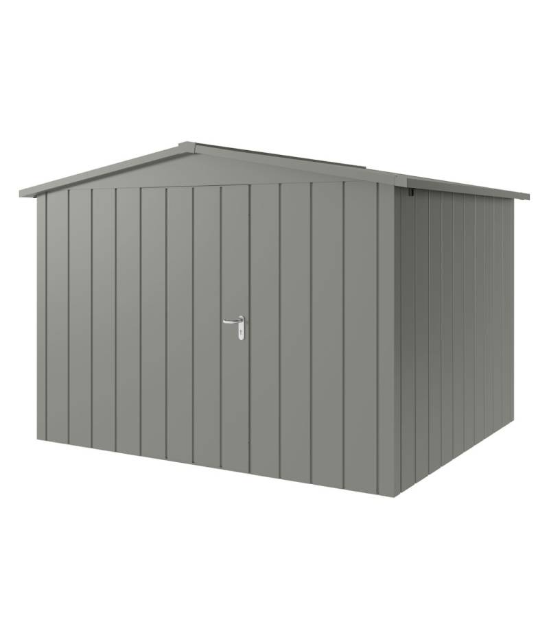 Hörmann Metall-Gerätehaus Juno JSD mit Satteldach B 310 x T 262 cm (JSD 13) Motiv Modern (mit schmalen Lamellen) Einzeltür Türanschlag links Graualuminium (RAL 9007) von Hörmann Stauraumsysteme