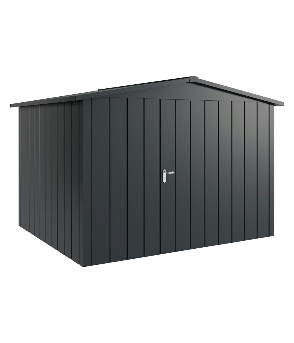 Hörmann Metall-Gerätehaus Juno JSD mit Satteldach B 310 x T 262 cm (JSD 13) Motiv Modern (mit schmalen Lamellen) Einzeltür Türanschlag rechts Anthrazitgrau (RAL 7016) von Hörmann Stauraumsysteme