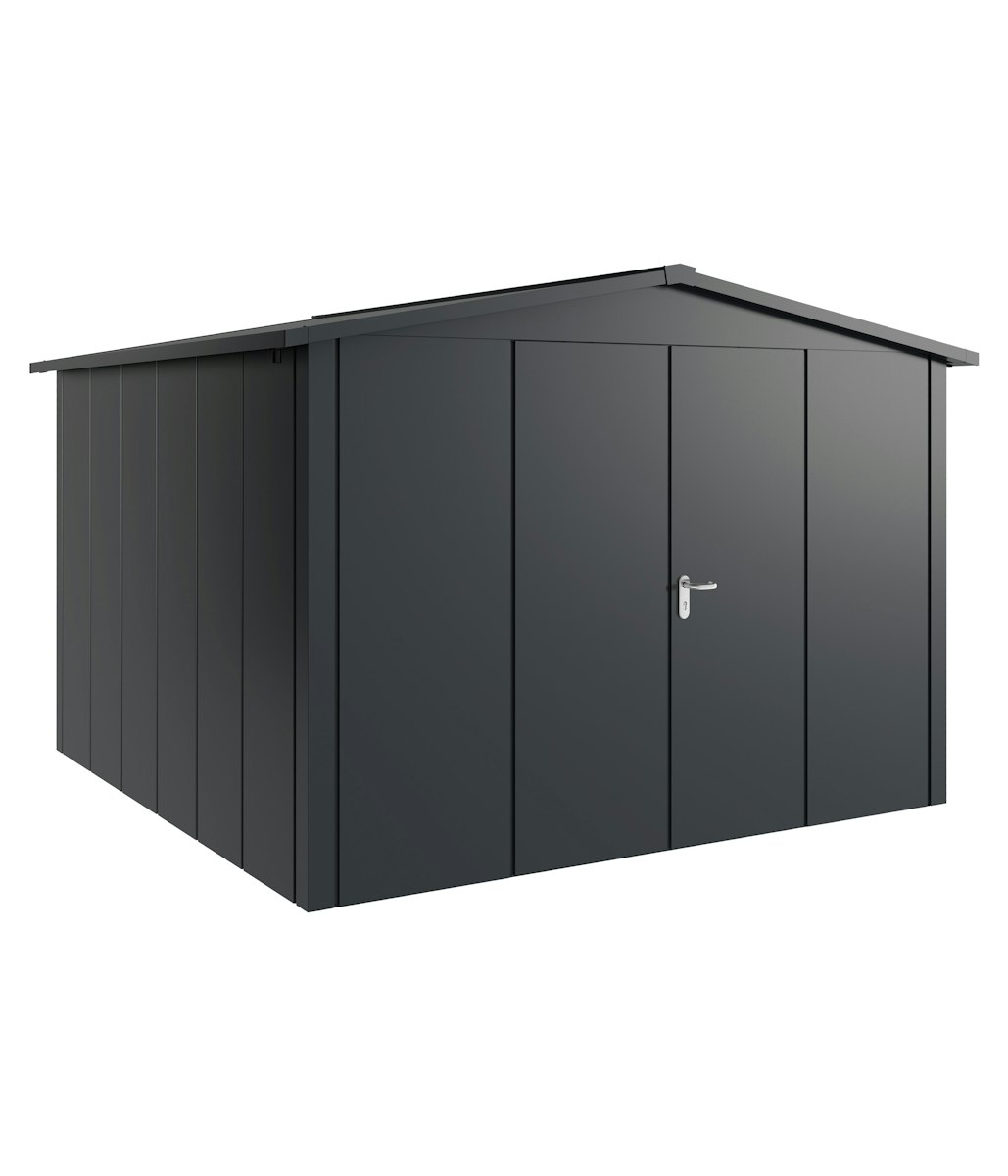 Hörmann Metall-Gerätehaus Juno JSD mit Satteldach B 310 x T 310 cm (JSD 14) Motiv Design (mit breiten Lamellen) Doppeltür Anthrazitgrau (RAL 7016) von Hörmann Stauraumsysteme