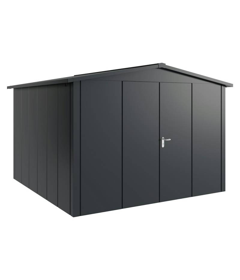 Hörmann Metall-Gerätehaus Juno JSD mit Satteldach B 310 x T 310 cm (JSD 14) Motiv Design (mit breiten Lamellen) Doppeltür Anthrazitgrau (RAL 7016) von Hörmann Stauraumsysteme