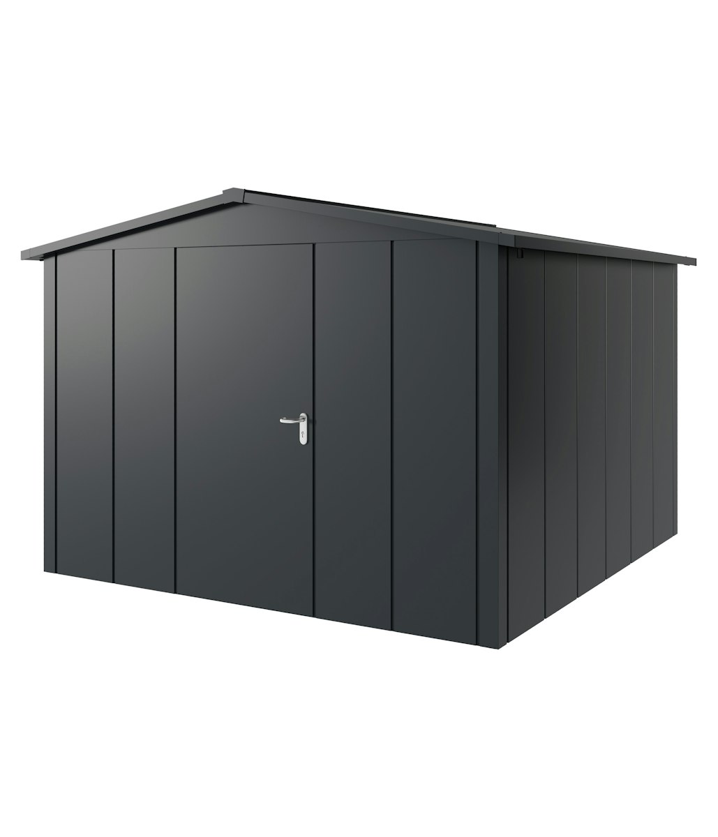 Hörmann Metall-Gerätehaus Juno JSD mit Satteldach B 310 x T 310 cm (JSD 14) Motiv Design (mit breiten Lamellen) Einzeltür Türanschlag links Anthrazitgrau (RAL 7016) von Hörmann Stauraumsysteme