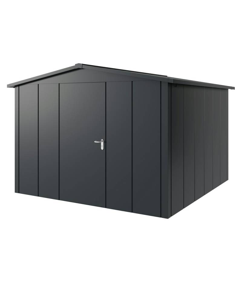 Hörmann Metall-Gerätehaus Juno JSD mit Satteldach B 310 x T 310 cm (JSD 14) Motiv Design (mit breiten Lamellen) Einzeltür Türanschlag links Anthrazitgrau (RAL 7016) von Hörmann Stauraumsysteme