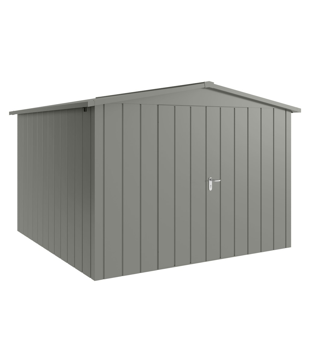 Hörmann Metall-Gerätehaus Juno JSD mit Satteldach B 310 x T 310 cm (JSD 14) Motiv Modern (mit schmalen Lamellen) Doppeltür Graualuminium (RAL 9007) von Hörmann Stauraumsysteme