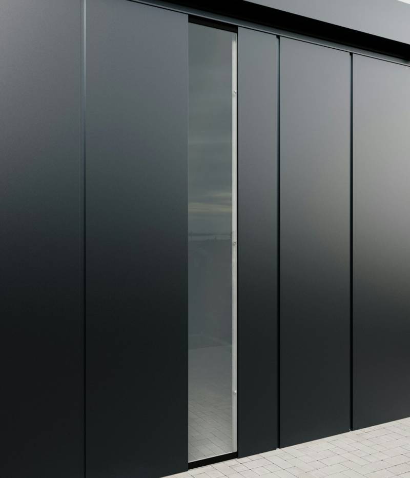 Wandelement mit bodentiefem Fenster Motiv Modern (mit schmalen Lamellen) Anthrazitgrau (RAL 7016) von Hörmann Stauraumsysteme