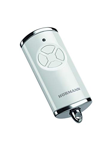 Hörmann Handsender HSE 4 BS (Frequenz 868 MHz, Hochglanz weiß, Garagentorantrieb mit Chrom-Kappen, Batterien, Maße 28x70x14 mm, inkl. Schlüsselring) 4511565 von Hörmann