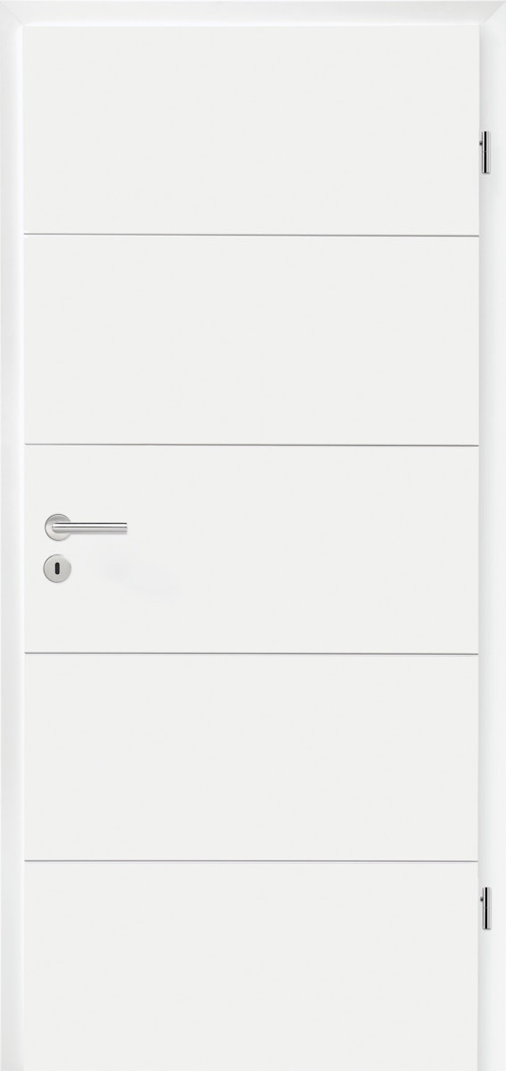 Hörmann DesignLine Holz-Türblatt - Stripe 15 mit 4 Linien - RAL 9016 Verkehrsweiß  - 985 x 1985 - DIN rechts - mit Schlüssellochbohrung von Hörmann